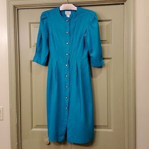 Vintage Robin K. Collection teal button front midi dress